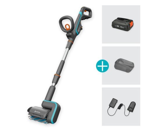 GARDENA cordless multi-cleaner AquaBrush Patio 18V P4A, hard floor cleaner (grey/turquoise, Li-Ion battery 2.5Ah P4A, POWER FOR ALL ALLIANCE)