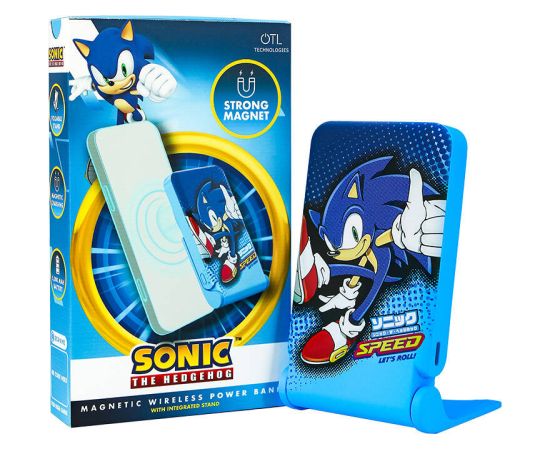 Magnetic powerbank OTL 5000 mAh, USB-C 15W, Sonic The Hedgehoh with stand (blue)