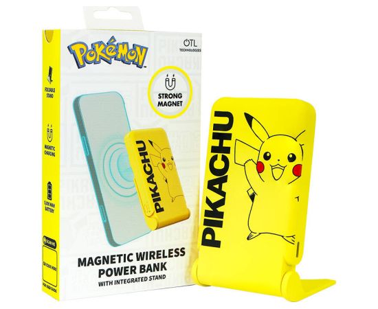 Magnetic powerbank OTL 5000 mAh, USB-C 15W, Pokemon Pikatchu with stand (yellow)