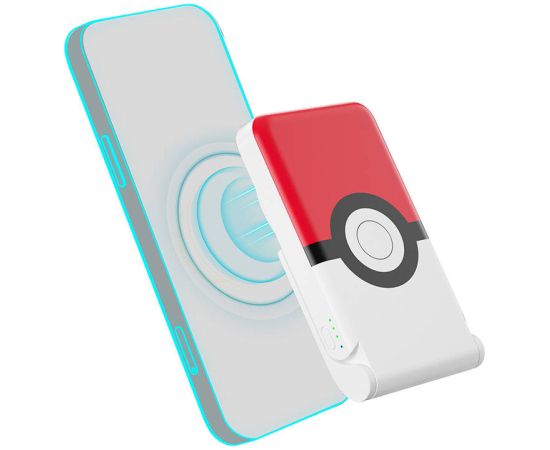 Magnetic powerbank OTL 5000 mAh, USB-C 15W, Pokemon Pokeball with stand (red-white)