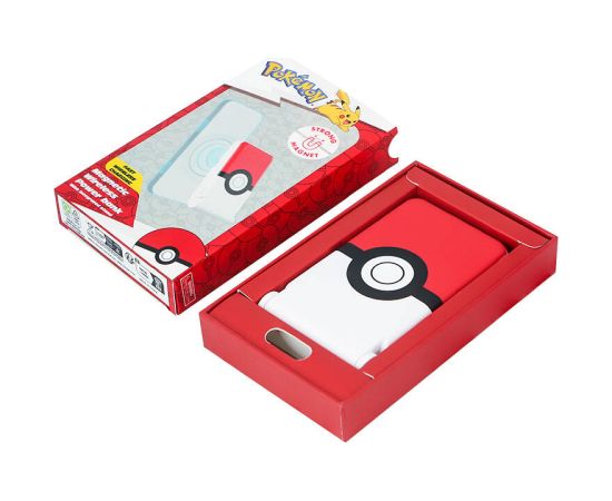 Magnetic powerbank OTL 5000 mAh, USB-C 15W, Pokemon Pokeball with stand (red-white)