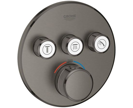 Grohe iebūvējamā dušas termostata SmartControl round virsapmetuma daļa, ar 3 izejām, brushed hard graphite