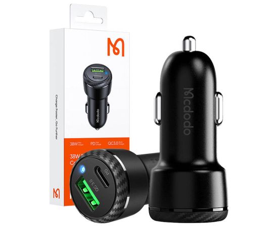 Mcdodo CC-5970 car charger, USB + USB-C 38W (black)