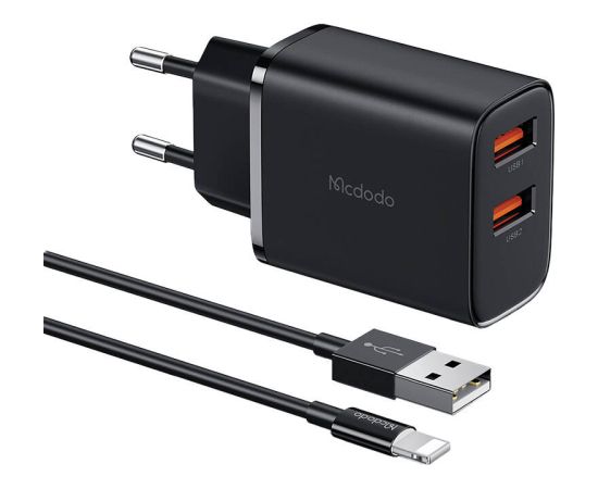 Mcdodo CH-5071 USB-A*2, 12W network charger + USB-A to lightning cable (black)