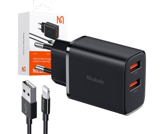 Mcdodo CH-5071 USB-A*2, 12W network charger + USB-A to lightning cable (black)