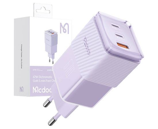 GaN 67W mains charger Mcdodo CH-1502 2x USB-C, USB-A (purple)