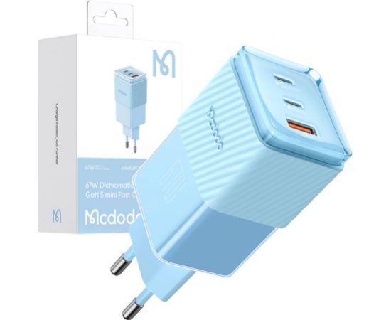 GaN 67W mains charger Mcdodo CH-1503 2x USB-C, USB-A (blue)