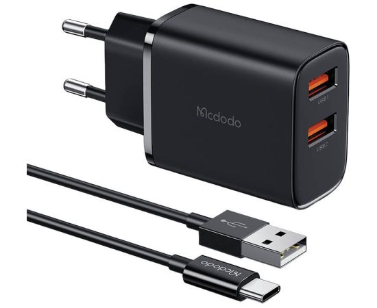 Mcdodo CH-5072 USB-A*2, 12W power charger + USB-A to USB-C cable (black)