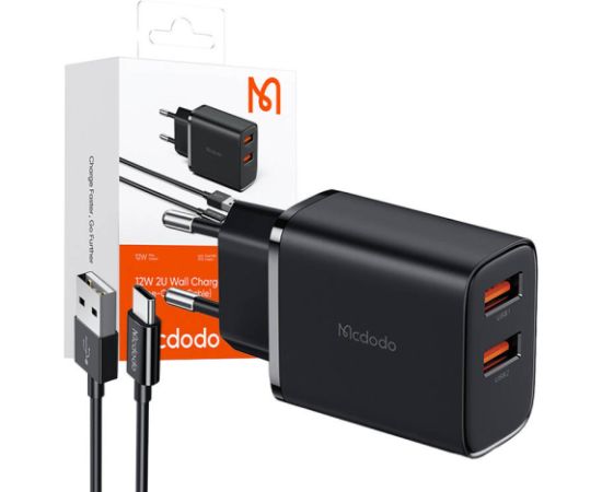 Mcdodo CH-5072 USB-A*2, 12W power charger + USB-A to USB-C cable (black)