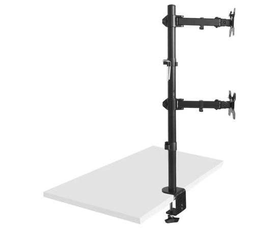 Maclean MC-967 Double Vertical Monitor Desk Mount Screen Holder max VESA 100x100, 13-27", 2x 9kg Powder Coated Tilting Rotating Adjustable