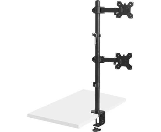 Maclean MC-967 Double Vertical Monitor Desk Mount Screen Holder max VESA 100x100, 13-27", 2x 9kg Powder Coated Tilting Rotating Adjustable