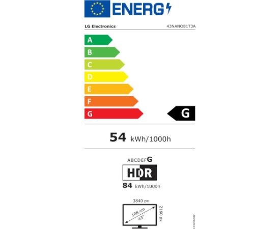 TV Set LG 43" 4K/Smart 3840x2160 Wireless LAN Bluetooth webOS 43NANO81T3A