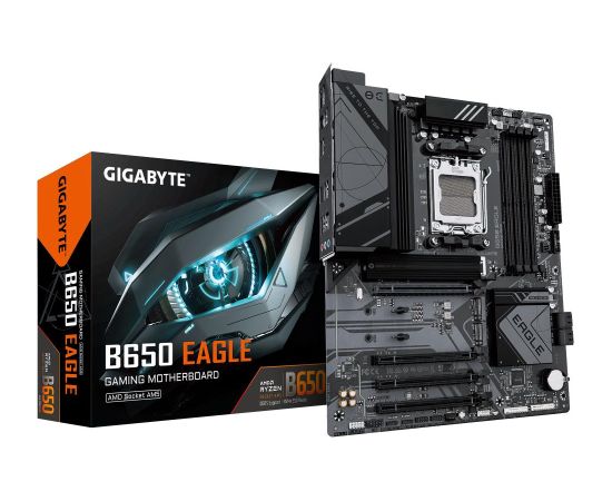 Mainboard GIGABYTE AMD B650 SAM5 ATX Memory DDR5 Memory slots 4 1xPCI-Express 16x 3xPCI-Express 3.0 16x 3xM.2 1xHDMI 1xDisplayPort 1xAudio-In 1xAudio-Out 1xMicrophone 6xUSB 2.0 2xUSB 3.2 1xUSB-C 1xPS/2 1xRJ45 B650EAGLE