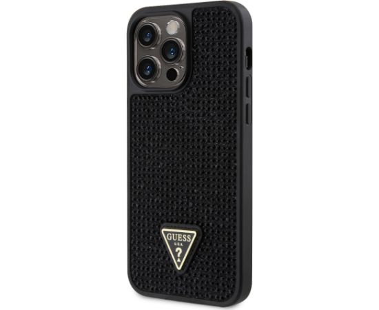 Guess Rhinestones Triangle Metal Logo Case for iPhone 15 Pro Max Black