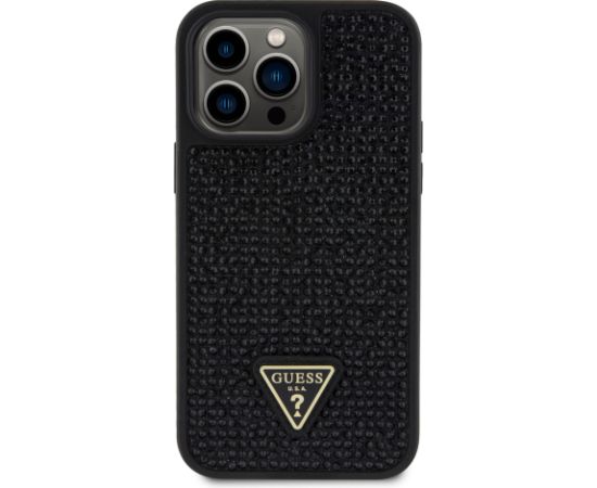 Guess Rhinestones Triangle Metal Logo Case for iPhone 15 Pro Max Black