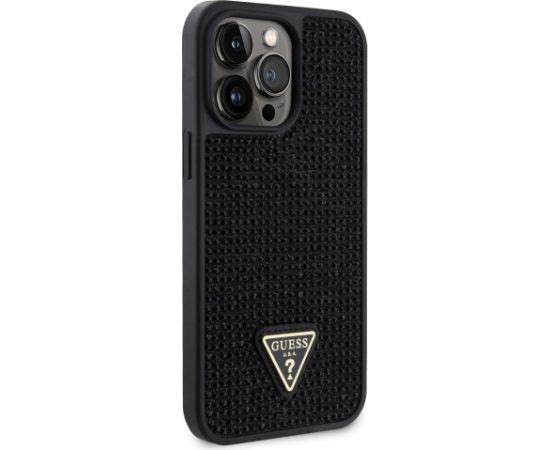 Guess Rhinestones Triangle Metal Logo Case for iPhone 15 Pro Max Black