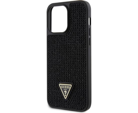 Guess Rhinestones Triangle Metal Logo Case for iPhone 15 Pro Max Black