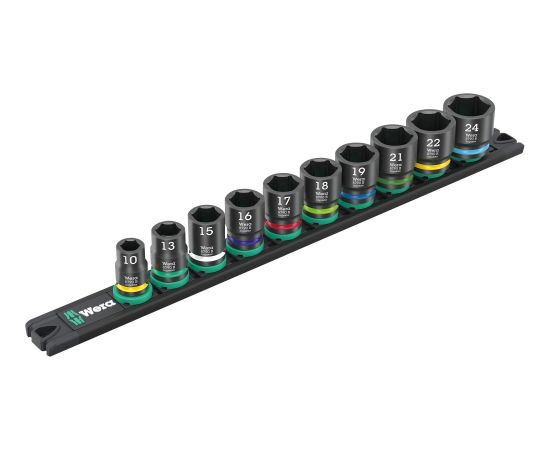 Wera 9607 Nut magnetic strip B Impaktor 1 socket wrench set 3/8 (black/green, 10 pieces, for impact wrenches)