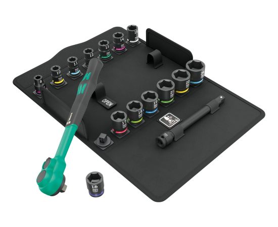 Wera 8100 SB 12 Zyklop Comfort ratchet set, 3/8, tool set (black/green, 16 pieces, comfort ratchet with reversing lever)