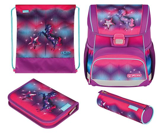 Herlitz Loop Plus Funky Horse, school bag (purple/pink, incl. 16-piece school case, pencil case, sports bag)