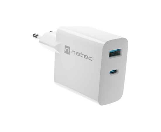 NATEC RIBERA GAN CHARGER 1X USB-A + 1X USB-C 45W WHITE