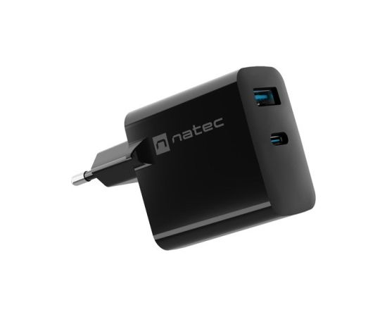 NATEC RIBERA GAN CHARGER 1x USB-A + 1x USB-C 45W BLACK