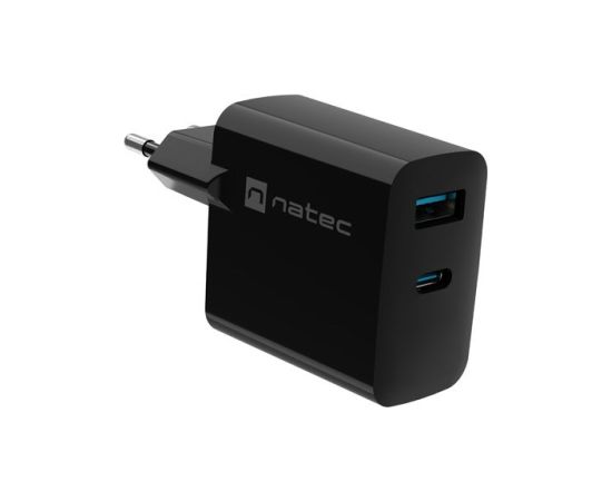 NATEC RIBERA GAN CHARGER 1x USB-A + 1x USB-C 65W BLACK