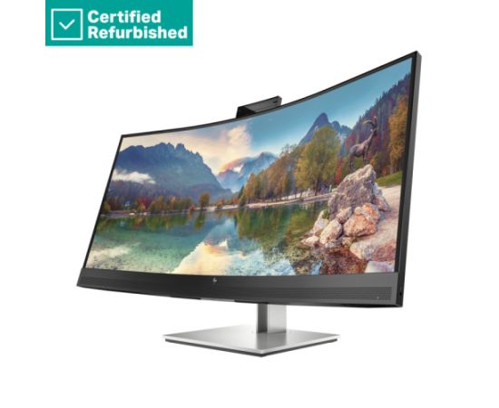 RENEW SILVER HP E34m G4 Curved Conferencing Monitor - 34" 3440x1440 WQHD 400-nit 75Hz AG, Curved, VA, USB-C(65W)/HDMI/DisplayPort, 4x USB, speakers, webcam, RJ-45 LAN, height adjustable/tilt/swivel, 1 years / 40Z26AAR#ABU