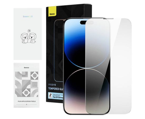 Privacy tempered Glass Baseus Iphone 14 Pro Max (2pcs) with 2 cleaning kits and dust-proof installation tool