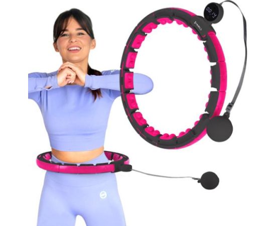 Vingrošanas rinķis ar atsvaru un skaitītāju HHM16 HULA HOOP BLACK/PINK MAGNETIC WITH WEIGHT + COUNTER HMS