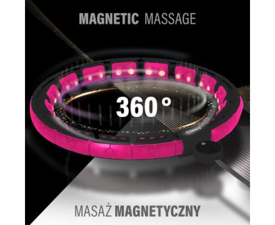 Vingrošanas rinķis ar atsvaru un skaitītāju HHM16 HULA HOOP BLACK/PINK MAGNETIC WITH WEIGHT + COUNTER HMS