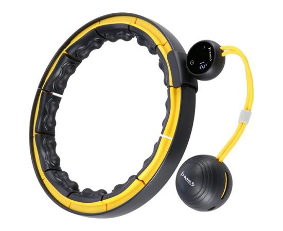 Vingrošanas rinķis ar atsvaru un skaitītāju HHM21 HULA HOP BLACK/YELLOW MAGNETIC WITH WEIGHT + COUNTER HMS