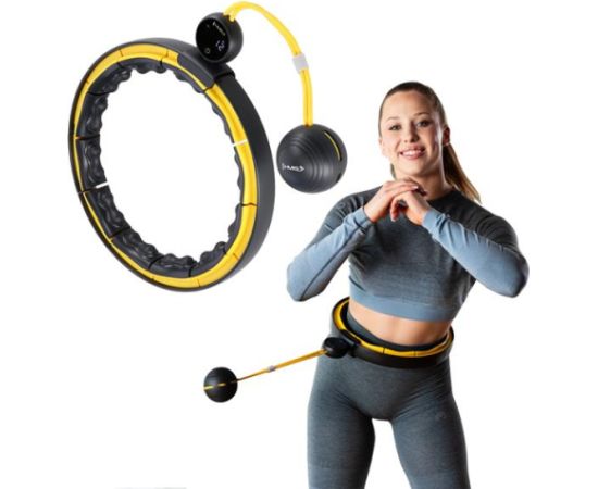 Vingrošanas rinķis ar atsvaru un skaitītāju HHM21 HULA HOP BLACK/YELLOW MAGNETIC WITH WEIGHT + COUNTER HMS