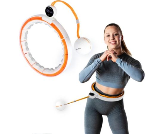 Vingrošanas rinķis ar atsvaru un skaitītāju HHM21 HULA HOP WHITE/ORANGE MAGNETIC WITH WEIGHT + COUNTER HMS