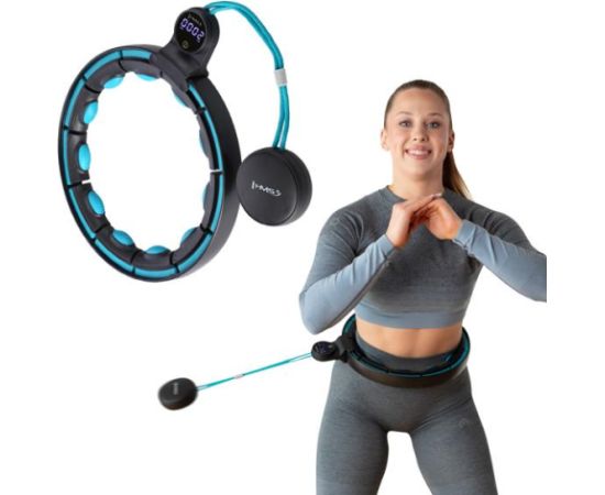 Vingrošanas rinķis ar atsvaru un skaitītāju HHM17 HULA HOP BLACK/TURQUOISE MAGNETIC WITH WEIGHT + COUNTER HMS