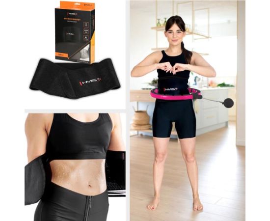 Vingrošanas rinķis ar atsvaru un skaitītāju SET HULA HOOP MAGNETIC BLACK/PINK HHM16 WITH WEIGHT + COUNTER HMS + WAIST SUPPORT BR163 BLACK