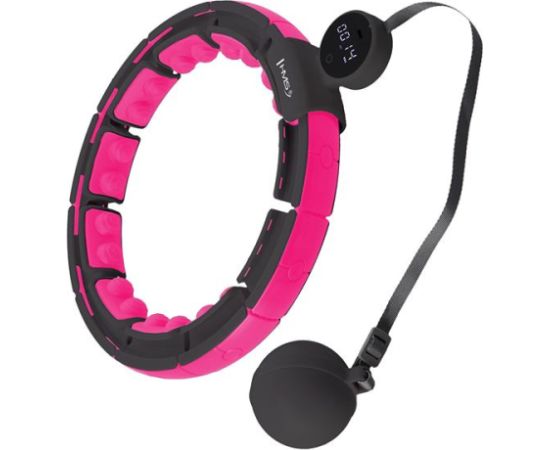 Vingrošanas rinķis ar atsvaru un skaitītāju SET HULA HOOP MAGNETIC BLACK/PINK HHM16 WITH WEIGHT + COUNTER HMS + WAIST SUPPORT BR163 BLACK