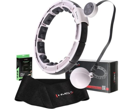 Vingrošanas rinķis ar atsvaru un skaitītāju SET HULA HOOP MAGNETIC WHITE HHM16 WITH WEIGHT + COUNTER HMS + WAIST SUPPORT BR163 BLACK PLUZ SIZE