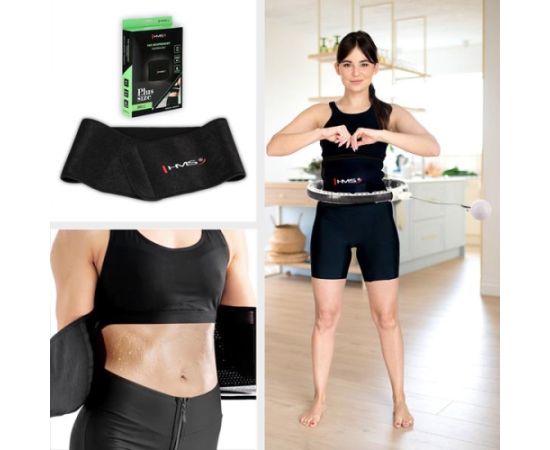 Vingrošanas rinķis ar atsvaru un skaitītāju SET HULA HOOP MAGNETIC WHITE HHM16 WITH WEIGHT + COUNTER HMS + WAIST SUPPORT BR163 BLACK PLUZ SIZE