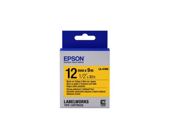 Epson LK-4YBW (C53S654014) Label Tape Cartridge, Strong Adhesive, Black on Yellow (12mm, 9m)