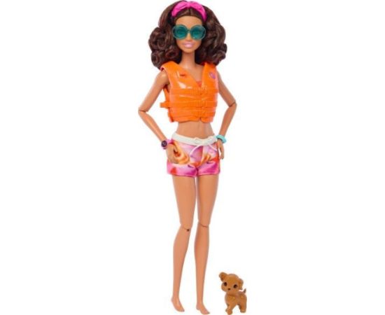 Lalka Barbie Mattel plażowa (brunetka) + akcesoria HPL69