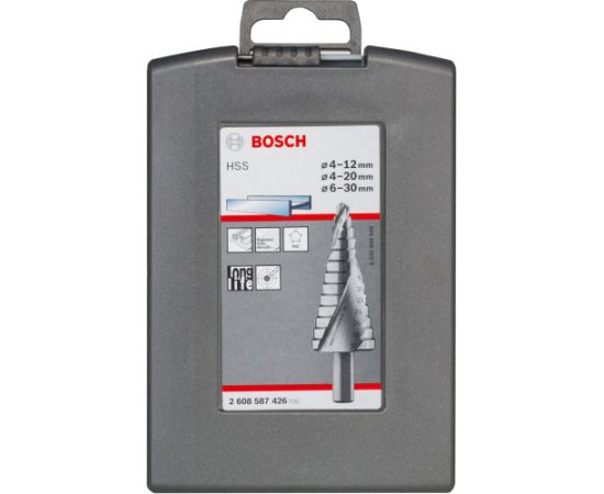 Bosch HSS step drill set, 4mm - 30mm (3 pieces)