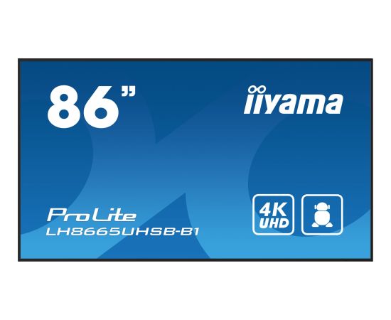 Monitor iiyama iiyama LH8665UHSB-B1 signage display Kiosk 2,18 m (86") LED Wi-Fi 800 cd/m² 4K Ultra HD Czarny Procesor wbudowany Android 11 24/7