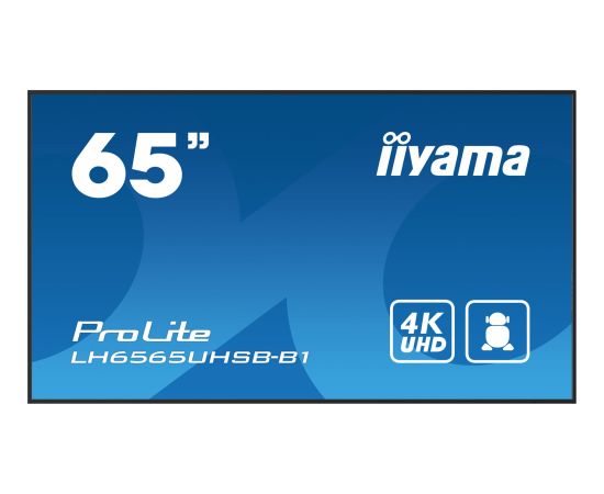 Monitor iiyama iiyama LH6565UHSB-B1 signage display Kiosk 163,8 cm (64.5") LED Wi-Fi 800 cd/m² 4K Ultra HD Czarny Procesor wbudowany Android 11 24/7