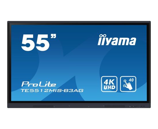 Monitor iiyama Monitor interaktywny 55 cali TE5512MIS-B3AG INFRARED,40pkt,IPS,4K,7H,WiFi,VGA,HDMI, USB-c,Wifi,Bluetooth,metal,8ms