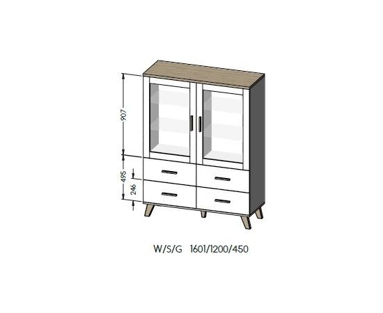 Cama Meble Vitrīna Cama LOTTA 2D4D balta + sonoma ozols