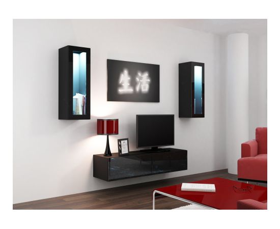 Cama Meble Cama Cabinet VIGO "90" glass 90/35/32 black/black gloss