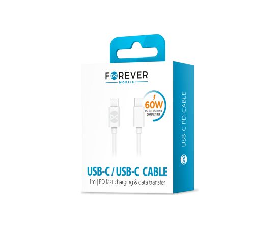 Forever cable USB-C - USB-C 1,0 m 3A white