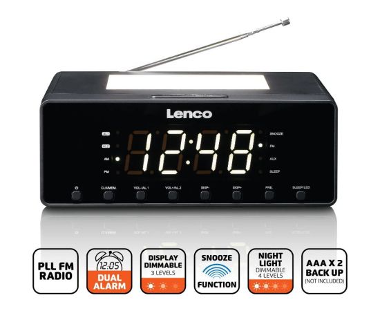 Clock radio with night light Lenco CR540BK