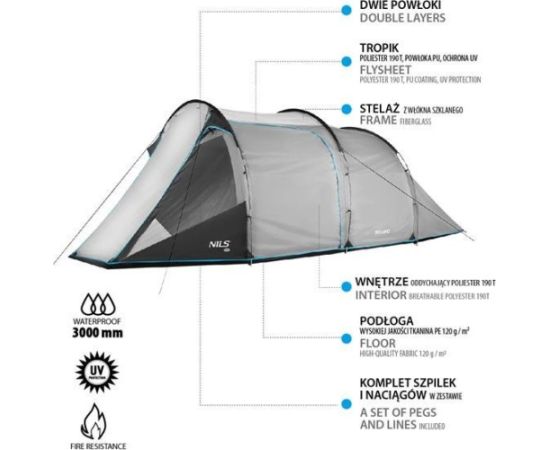 Namiot turystyczny Nils Extreme NC6023 SZARY NAMIOT KEMPINGOWY SKYLAND NILS CAMP